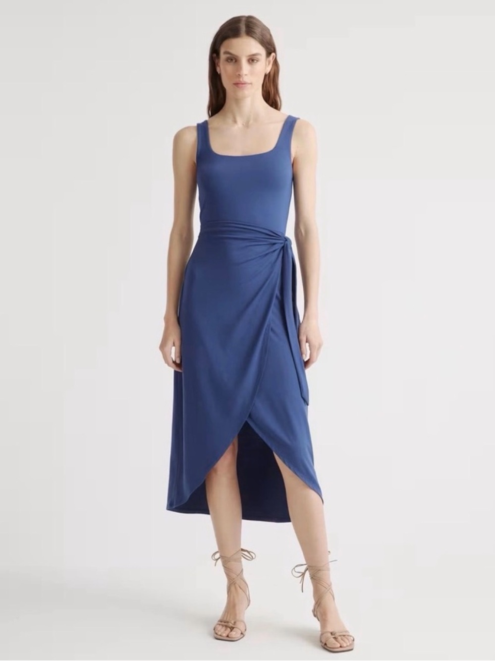 Quince Tencel Jersey Side Tie Midi Dress | Blue | Size XS